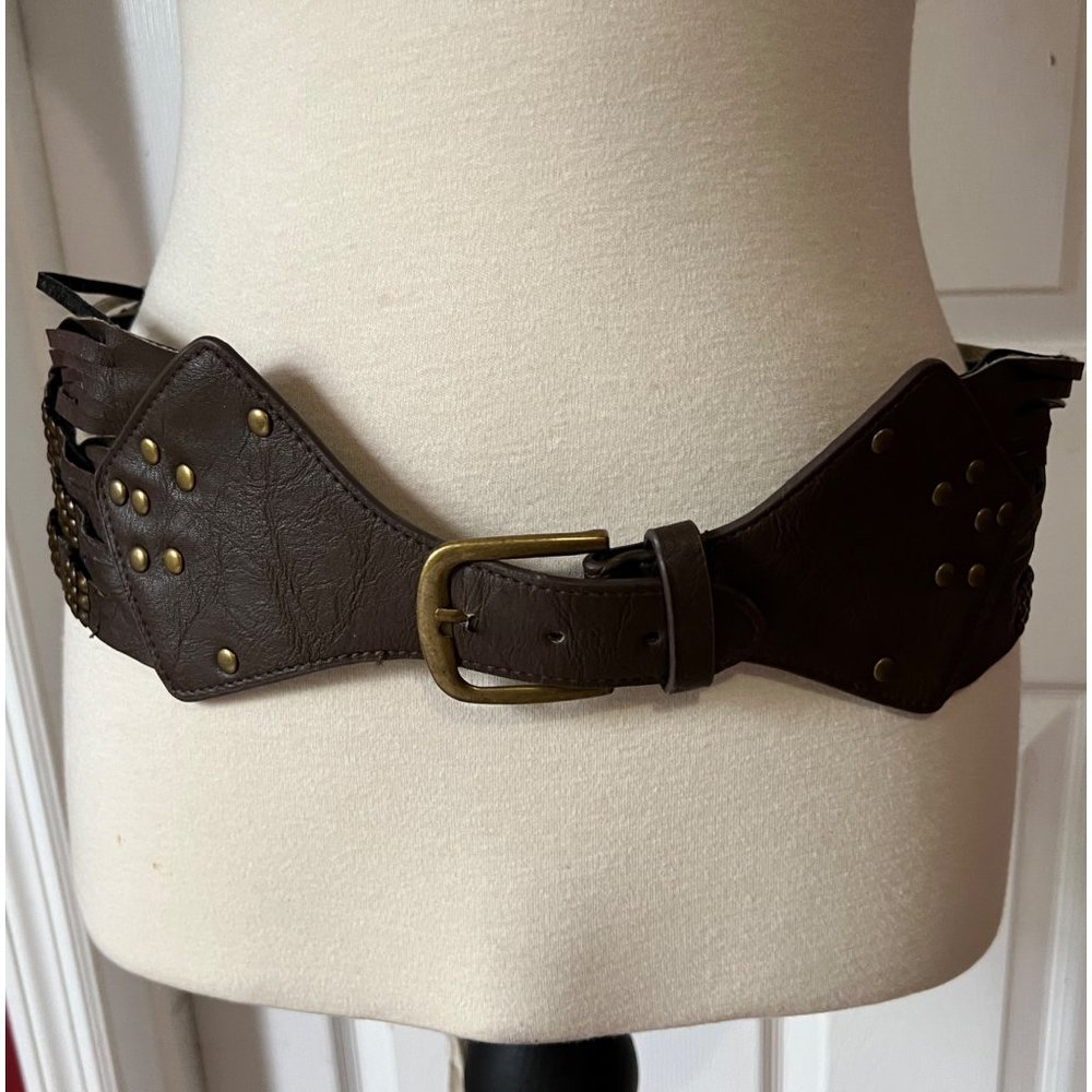 Brown Copper Studded Faux Leather with Elastic Cinch Waist Belt Sz M/L